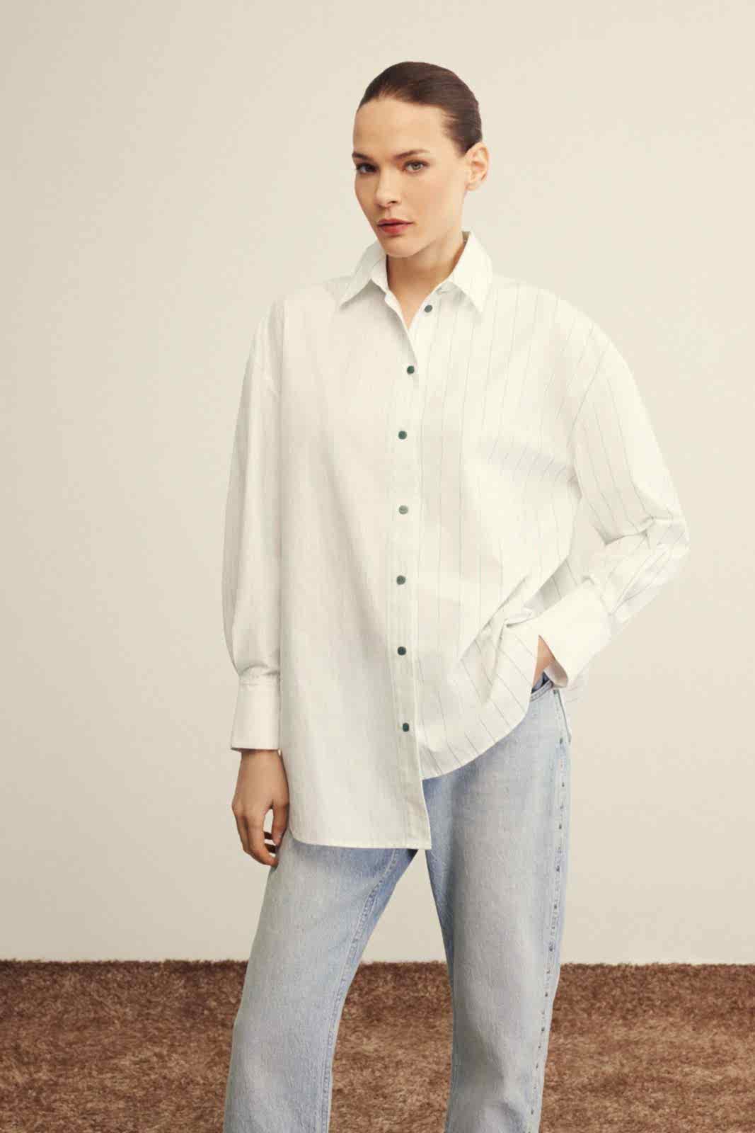 VENÖVE ELSİ GÖMLEK YEŞİL ÇİZGİLİ