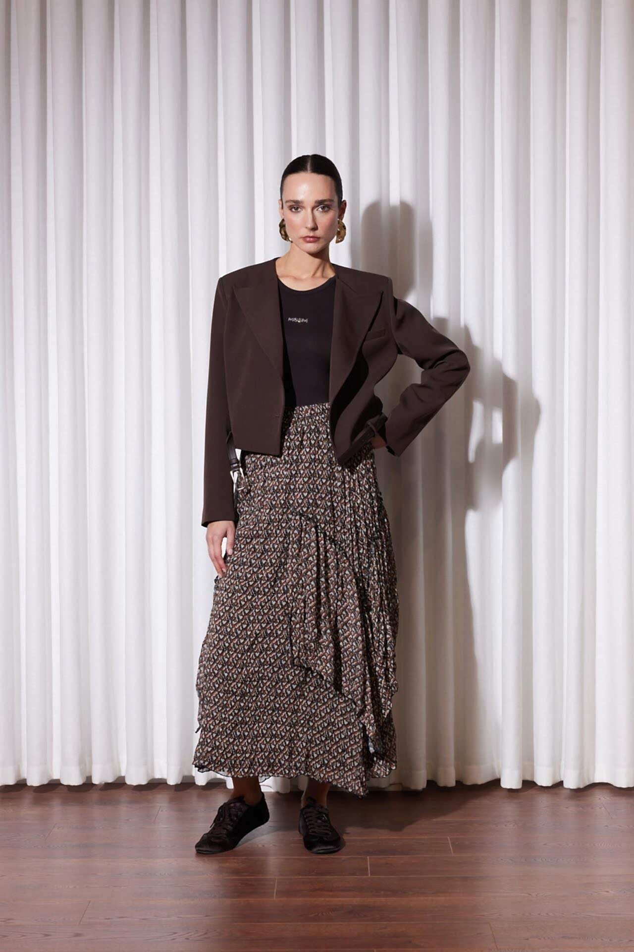 MSM KAHVERENGİ DESENLİ ETEK