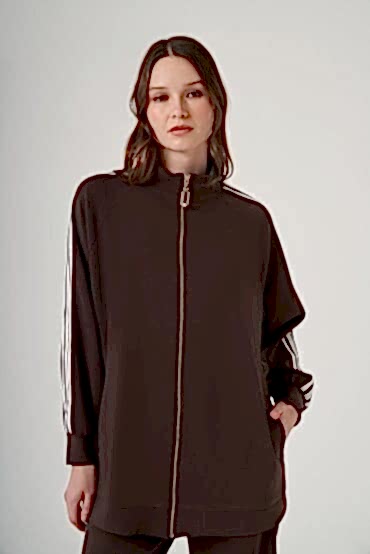 NUSS ŞERİT DETAY CEKETLİ TAKIM KAHVE