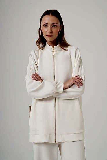 NUSS ŞERİT DETAY CEKET TAKIM EKRU