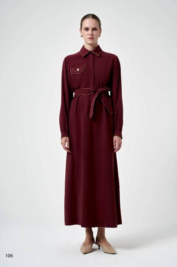 NUSS GOLD DETAY BORDO ELBİSE