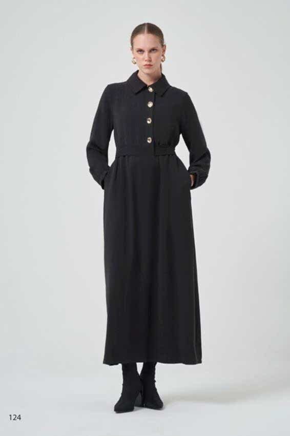 NUSS GOLD DÜĞMELİ SİYAH ELBİSE